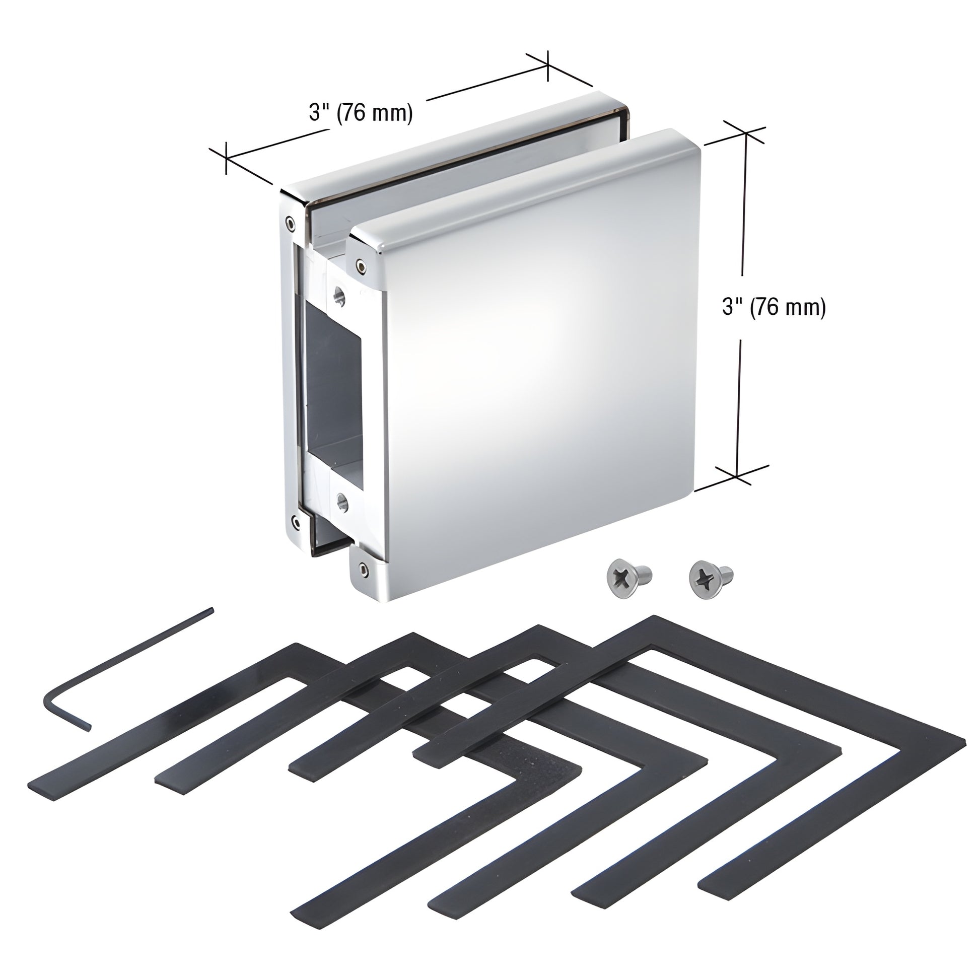 CRL AMR901PS polished stainless steel glass-mounted keeper with shims and screws, fits 3/8"-1/2" tempered glass.