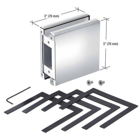 CRL AMR901PS polished stainless steel glass-mounted keeper with shims and screws, fits 3/8"-1/2" tempered glass.