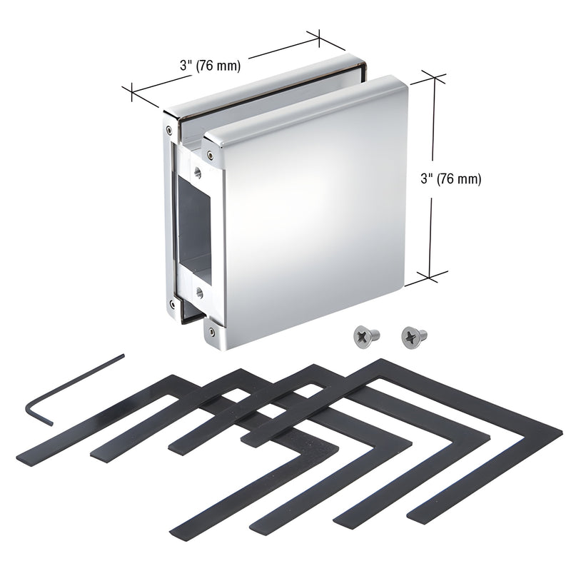 CRL AMR901PS polished stainless steel glass-mounted keeper with shims and screws, fits 3/8"-1/2" tempered glass.