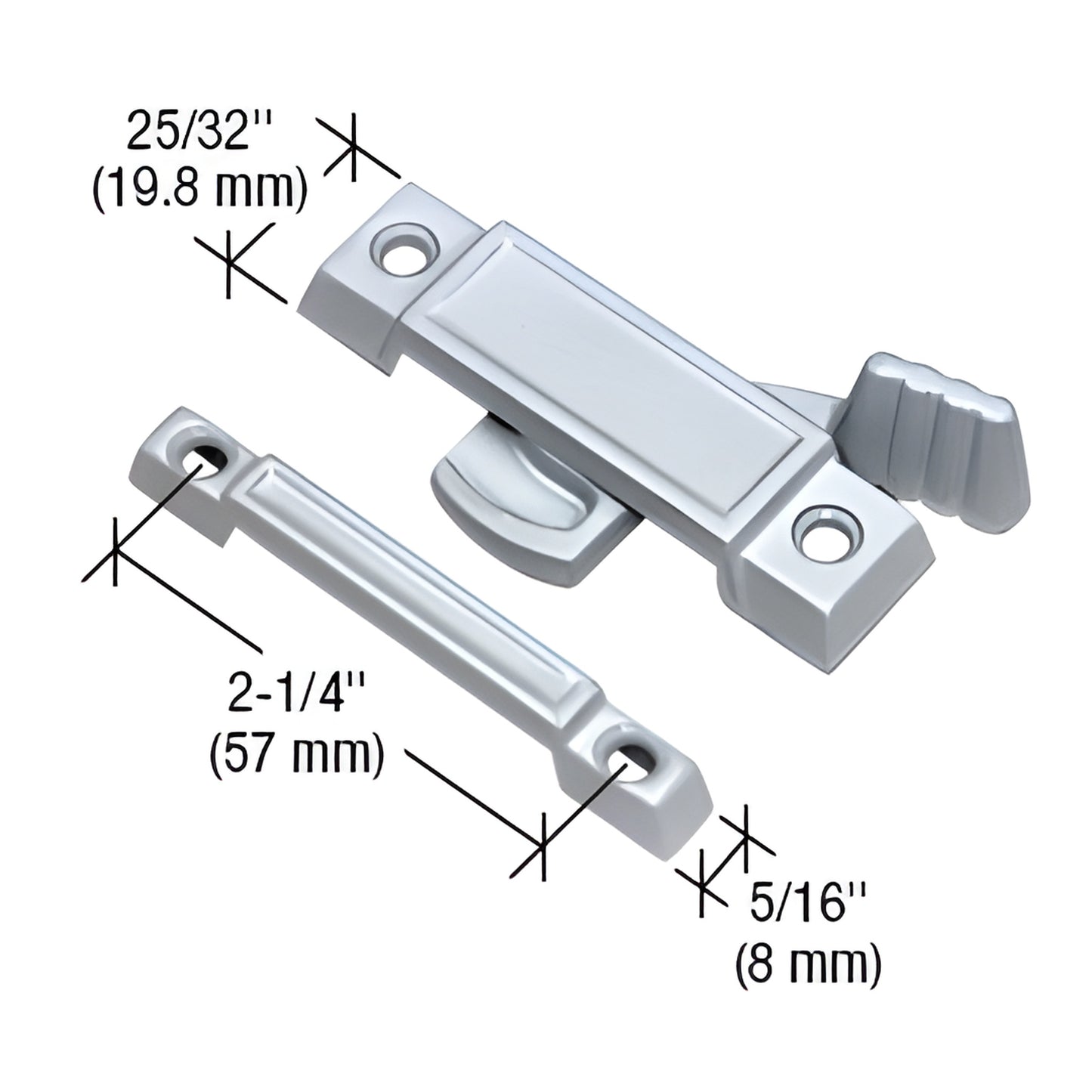 CRL sash lock F2531, chrome diecast cam-action lock and keeper for double-hung windows, 2-1/4" mounting centers