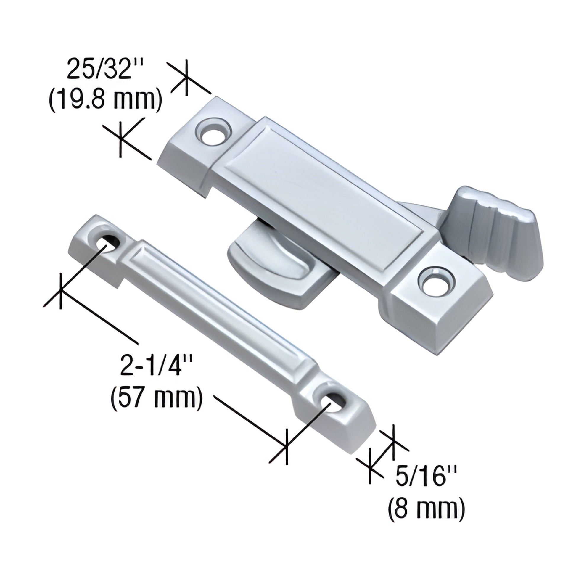 CRL sash lock F2531, chrome diecast cam-action lock and keeper for double-hung windows, 2-1/4" mounting centers