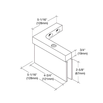 Polished chrome left-hand wall-mount glass pivot hinge for 1/2 (12mm) frameless shower glass, SKU SRCAR05LCH