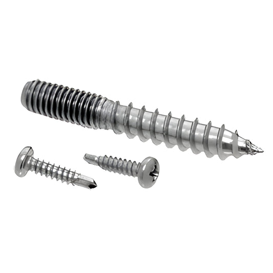 RSP1BS replacement pack: two 8-18 x 3/4" self-drilling Phillips pan screws and one 3/8"-16 x 3" stainless hanger bolt