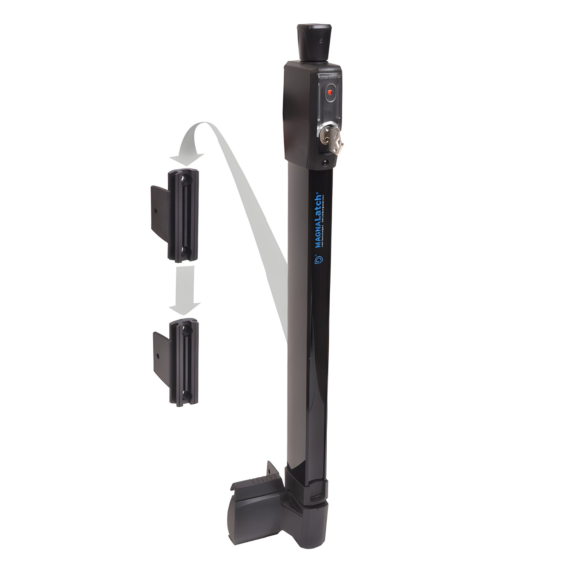 Black Magna-Latch Series 2 pool gate latch (SKU LL1MBL), polymer magnetic self-latching, key-lockable, adjustable.