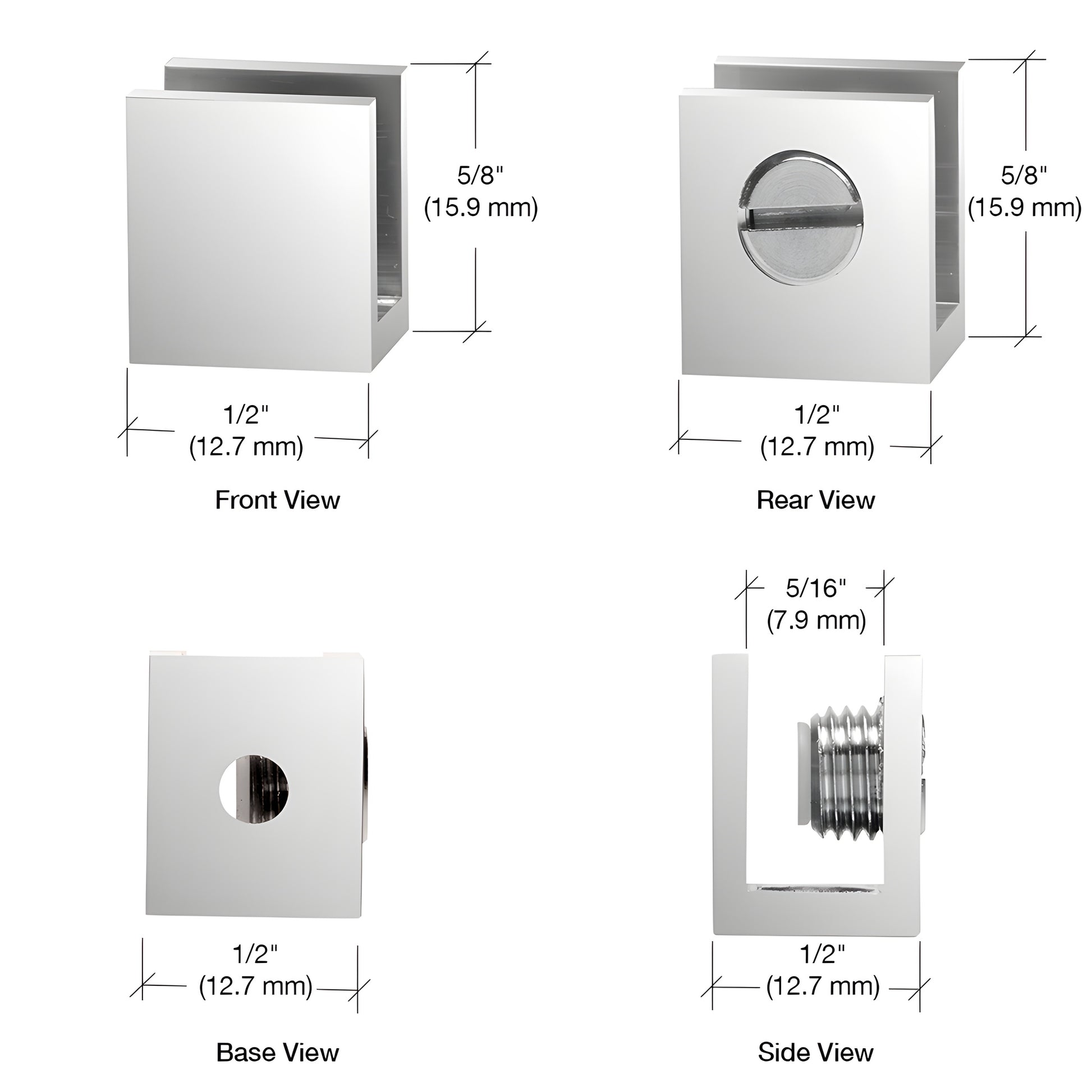 EH221 polished chrome brass set screw glass clamp, no drill design for 3/16-1/4 (5-6mm) glass