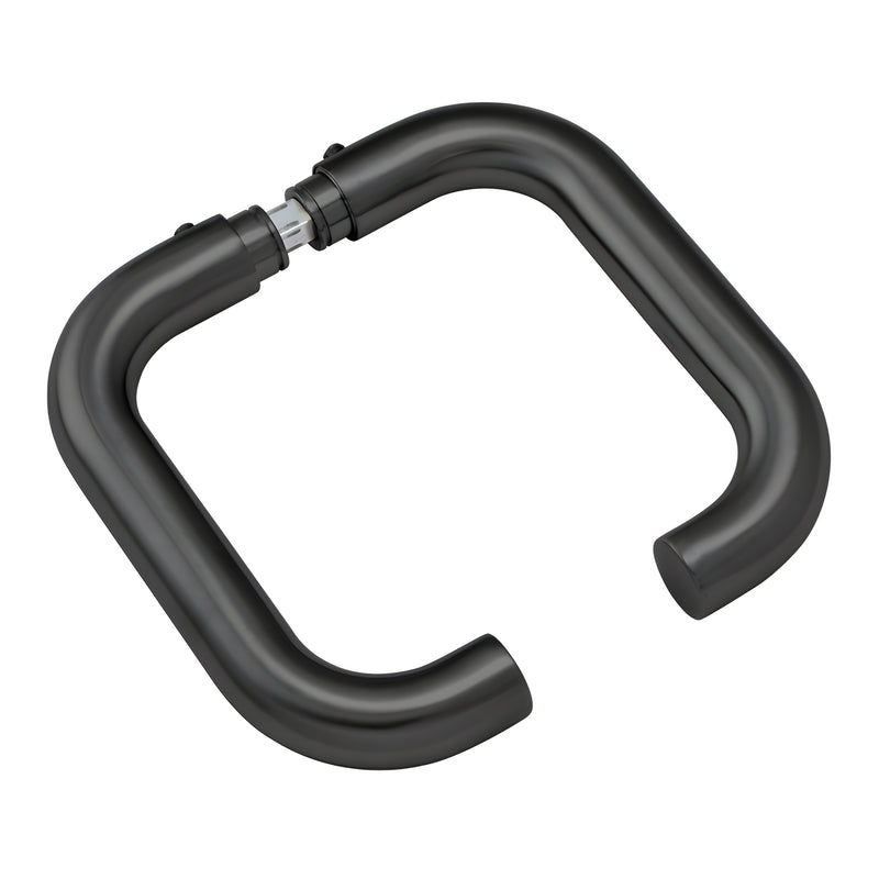 Matte black Fallbrook U-shaped glass door handle set for interior doors, fits 8-12mm glazing (SKU: FLHMBL)