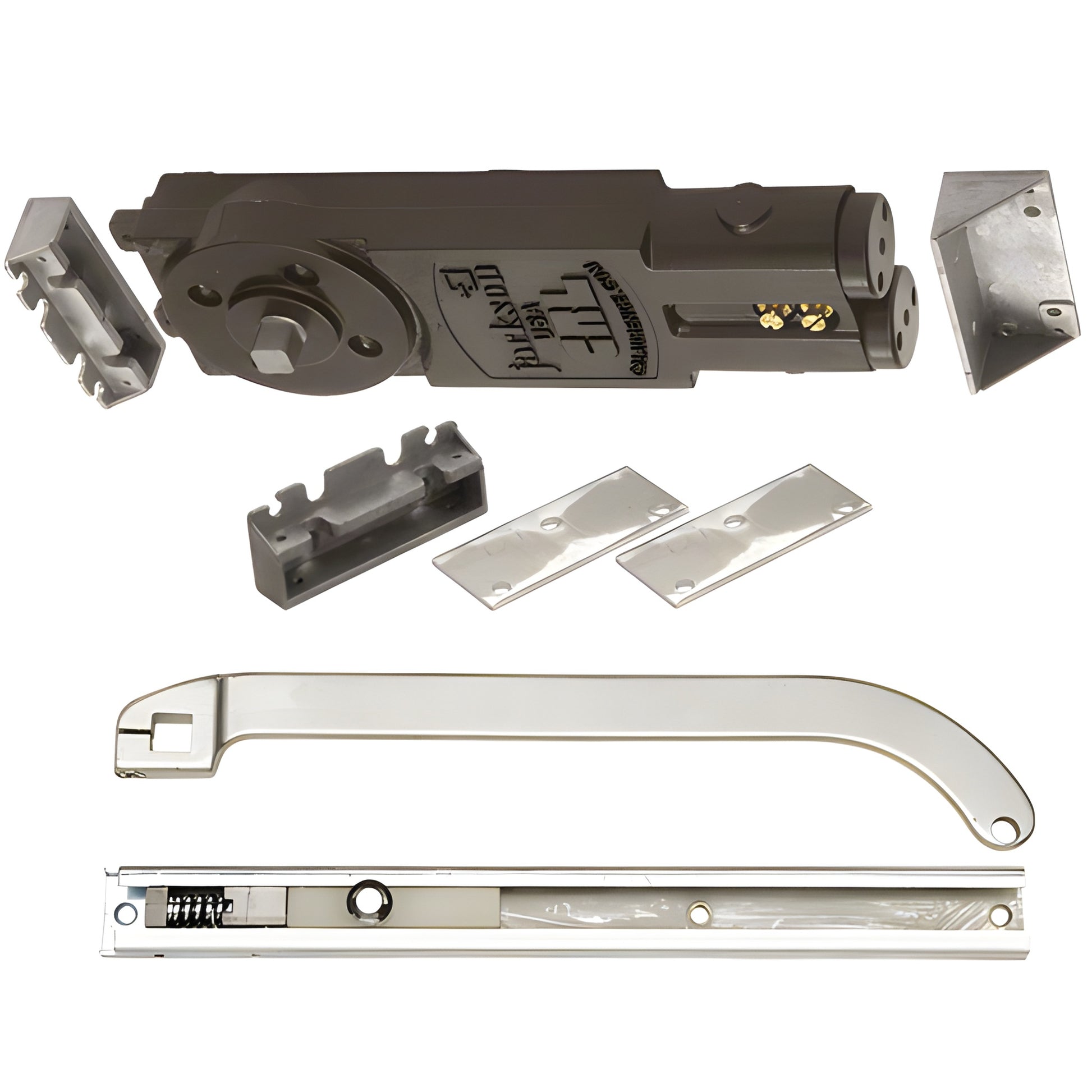 CRL Jackson 21201P62801 overhead concealed door closer kit, aluminum finish with P offset slide arm and mounting hardware