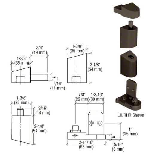 CRL Dark Bronze Left Hand 0P400 Top/Bottom Pivot Set - Durable, Sleek Door Hardware