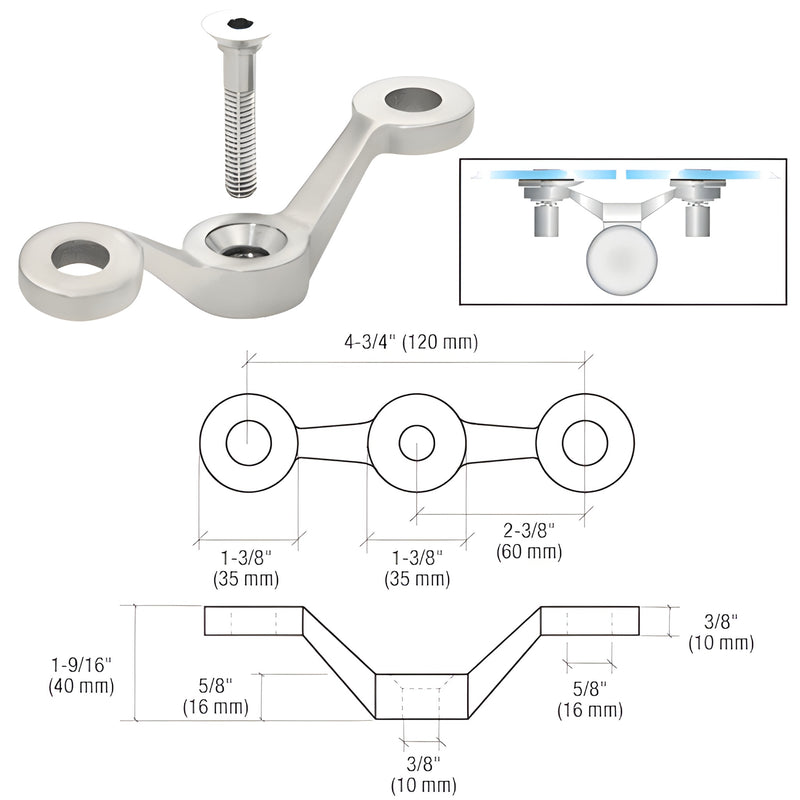 CRL GRP2BS stainless steel post-mount glass fitting with single stud, compact low-profile bracket (glass sold separately)