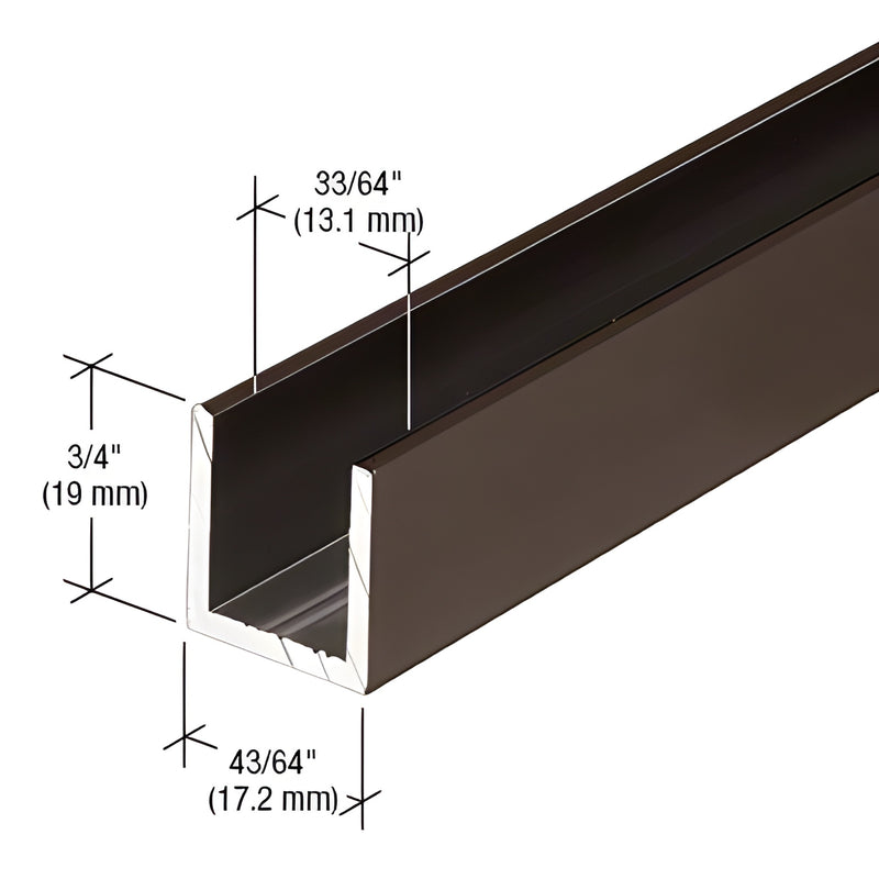 Oil-rubbed bronze deep aluminum U-channel (SDCD120RB) for 1/2" glass, 3/4" high, 95" length.