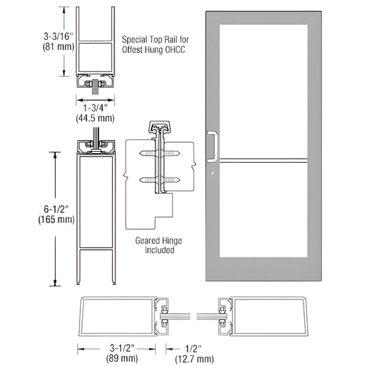 CRL medium stile entrance door DC41911 - clear anodized aluminum frame, 3-1/2" stiles, 6-1/2" bottom rail, tempered glass.