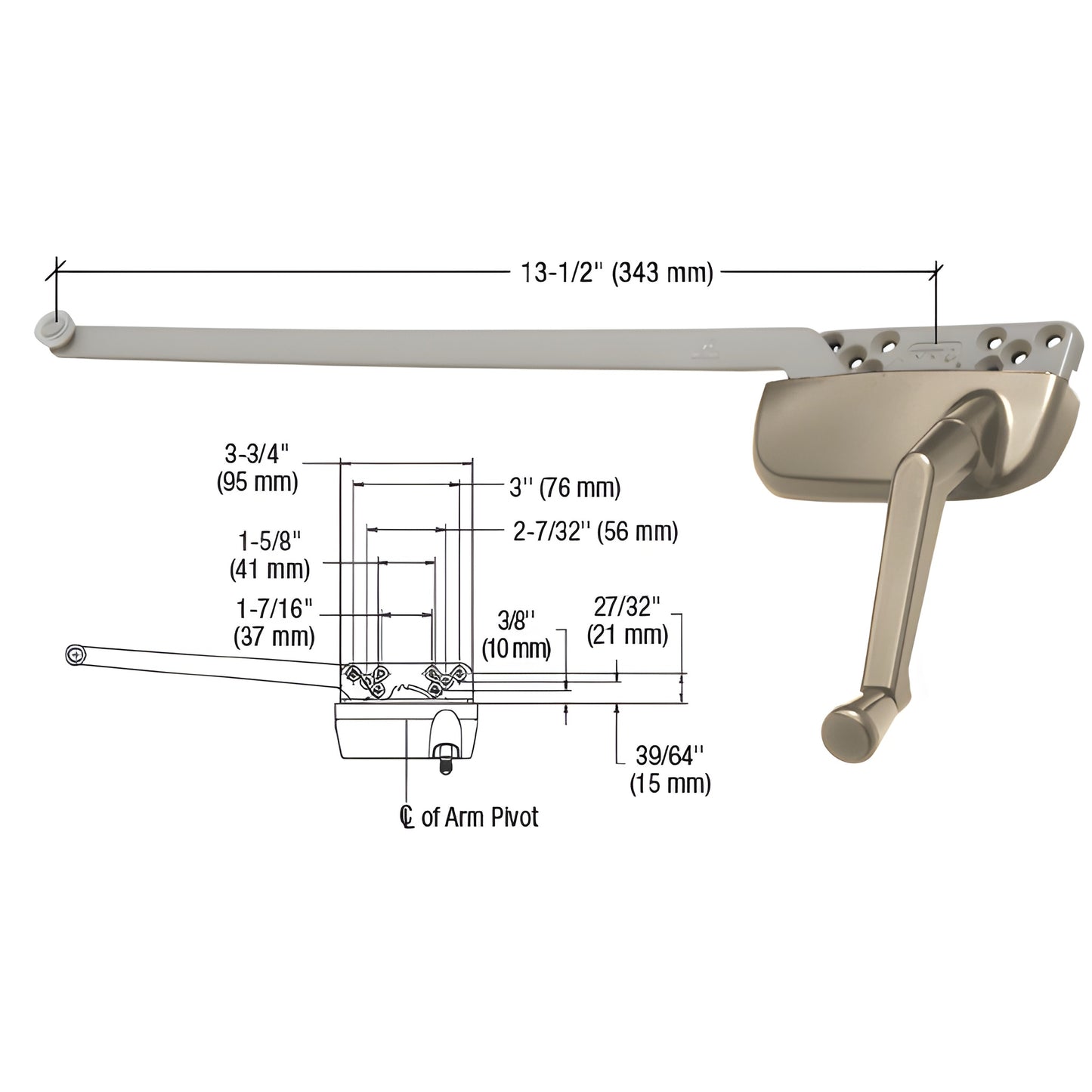 Ellipse 13-1/2" coppertone single-arm right-hand casement operator (zinc/steel), SKU EP24197