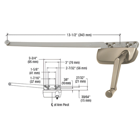 Ellipse 13-1/2" coppertone single-arm right-hand casement operator (zinc/steel), SKU EP24197