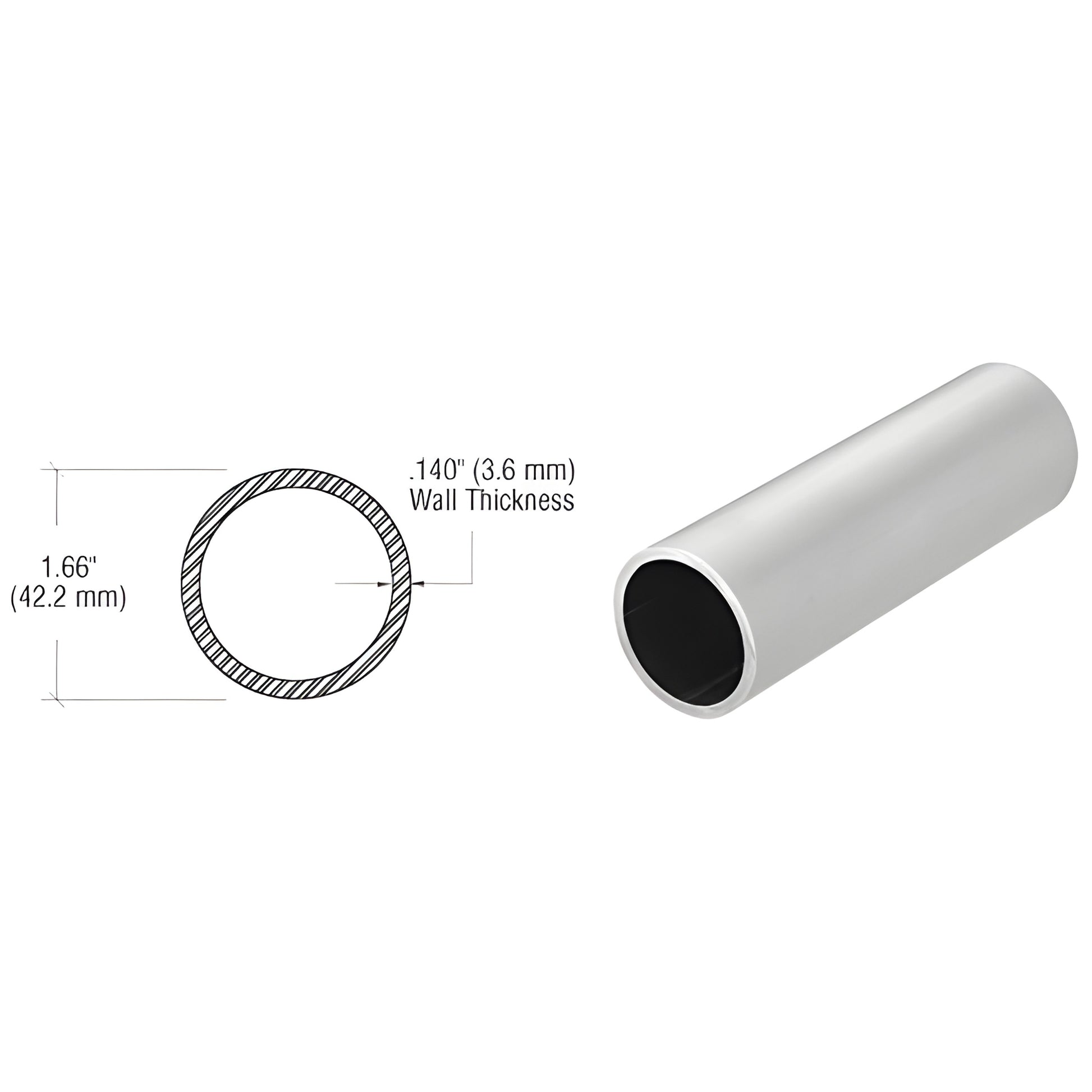 Brushed stainless steel 1.66" (1-1/4" pipe) handrail tubing, .140" wall thickness - SKU PR12BS10.