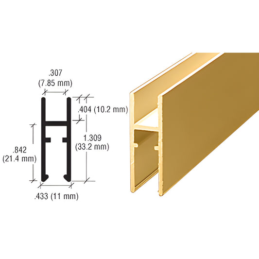 LK610GA gold anodized aluminum H-bar for 5-6 mm glass, 144 in length, showcase sliding door profile