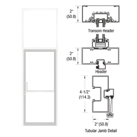 White Kynar gear-hinge transom frame with tubular jambs and aluminum threshold, SKU FR91852, dimensional diagram.