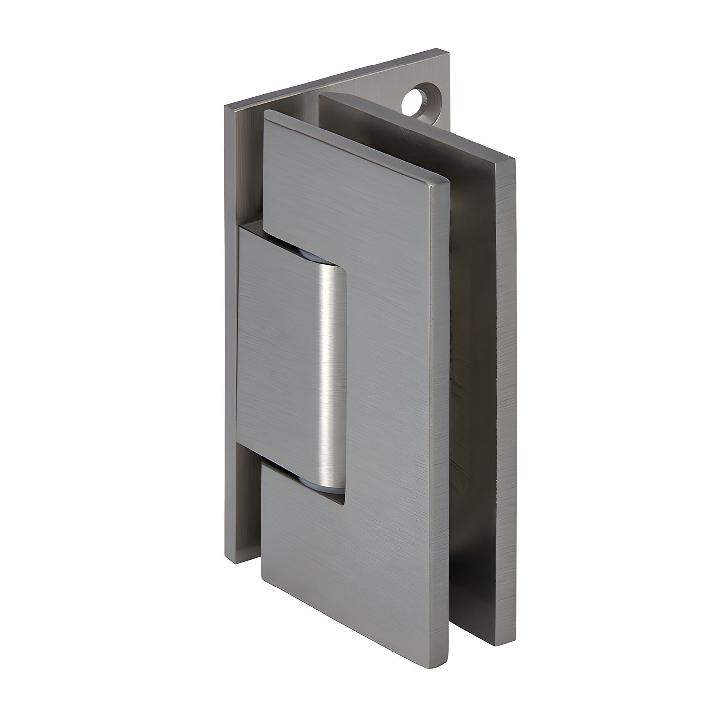 GEN344BN brushed-nickel adjustable Geneva shower door hinge for 8-12mm glass, solid brass, square-edge design.