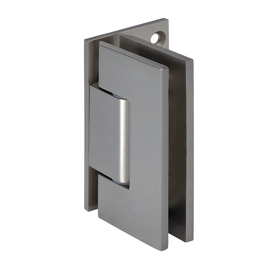GEN344BN brushed-nickel adjustable Geneva shower door hinge for 8-12mm glass, solid brass, square-edge design.
