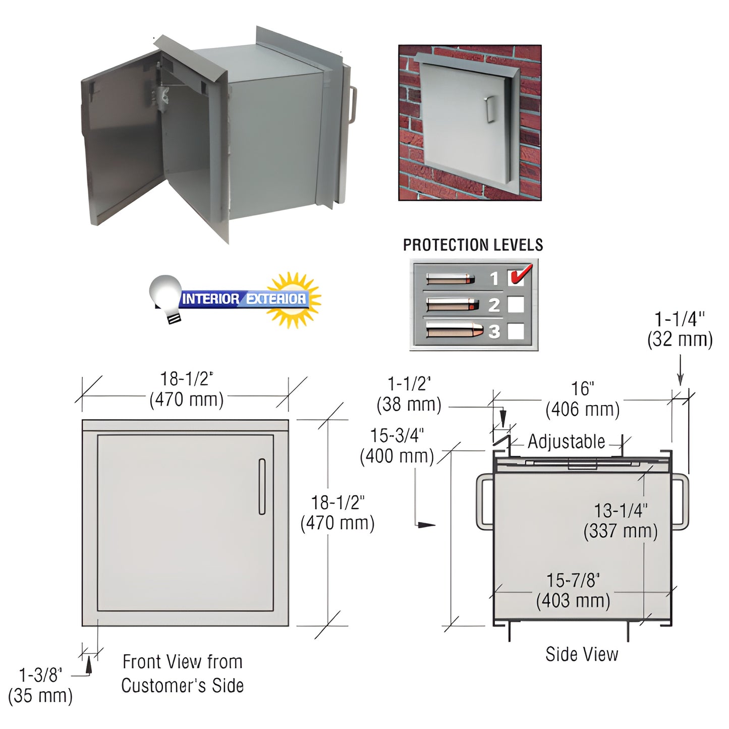 PPR1 stainless steel wall-mounted package receiver with interlocking doors, prime coat finish, secure drop box.
