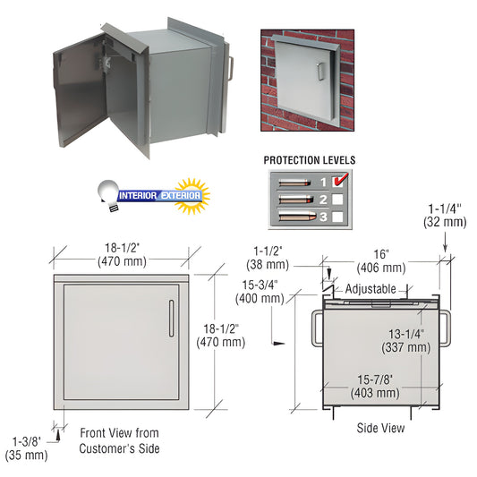 PPR1 stainless steel wall-mounted package receiver with interlocking doors, prime coat finish, secure drop box.