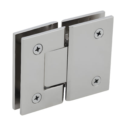 Polished nickel glass-to-glass shower hinge GEN580PN - square brass Geneva hinge, 5 pre-set, for 8-12mm glass.