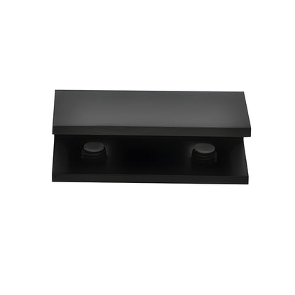 NDC12MBL matte black solid brass no-drill fixed-panel glass clamp with clear gasket and two mounting screws.