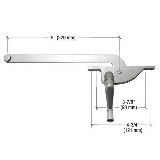 Right-hand aluminum CRL casement window operator with teardrop handle, 9" arm, 5/16" spline, includes crank.