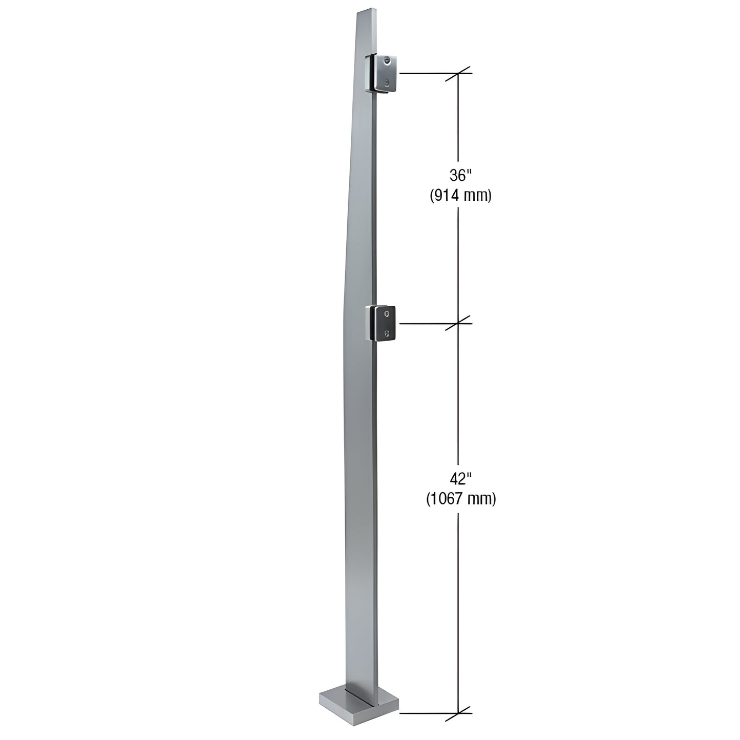 Brushed stainless steel 84 in freestanding glass partition post, 316 alloy, welded flange - SKU K84CKBS