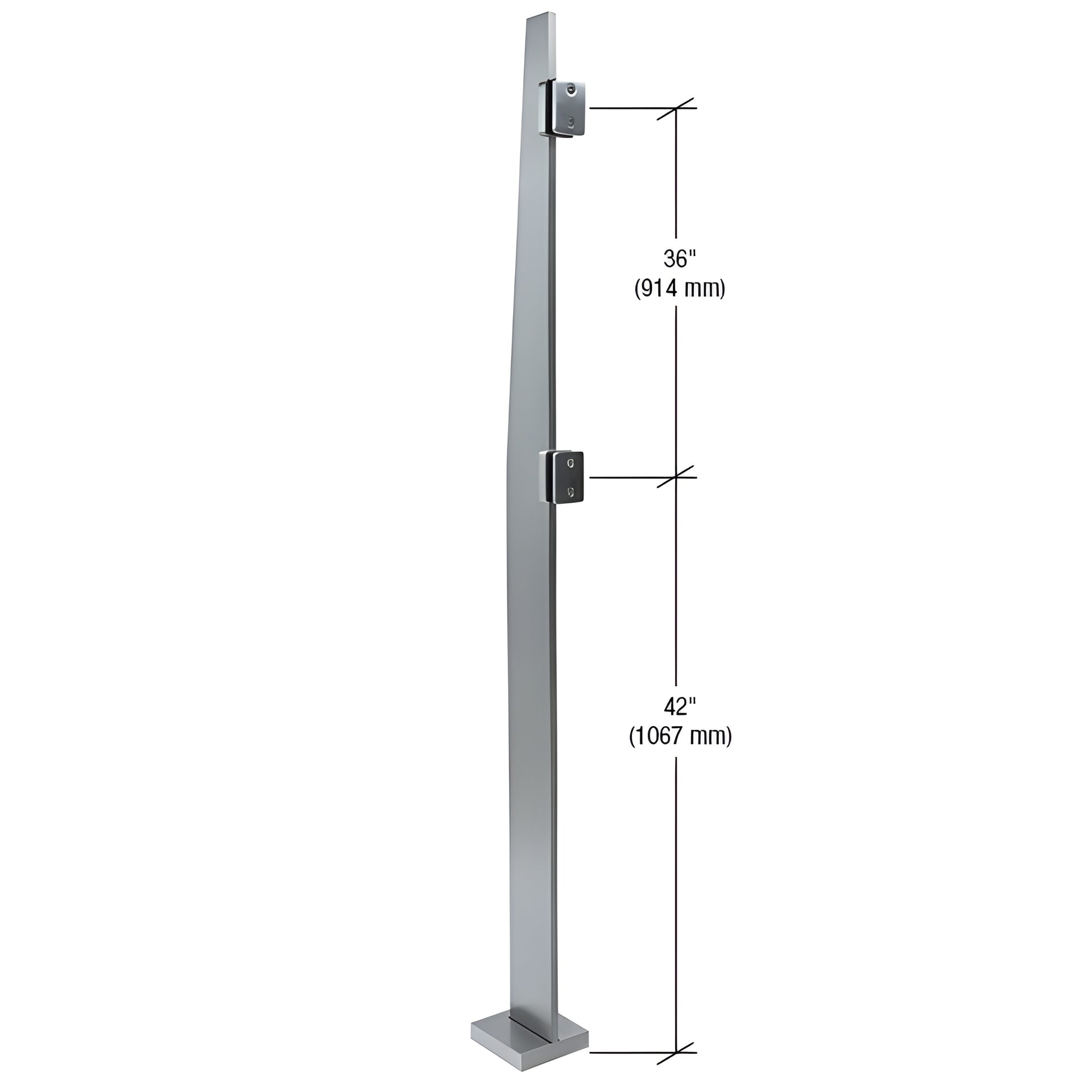 Brushed stainless steel 84 in freestanding glass partition post, 316 alloy, welded flange - SKU K84CKBS