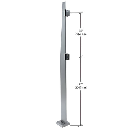 Brushed stainless steel 84 in freestanding glass partition post, 316 alloy, welded flange - SKU K84CKBS