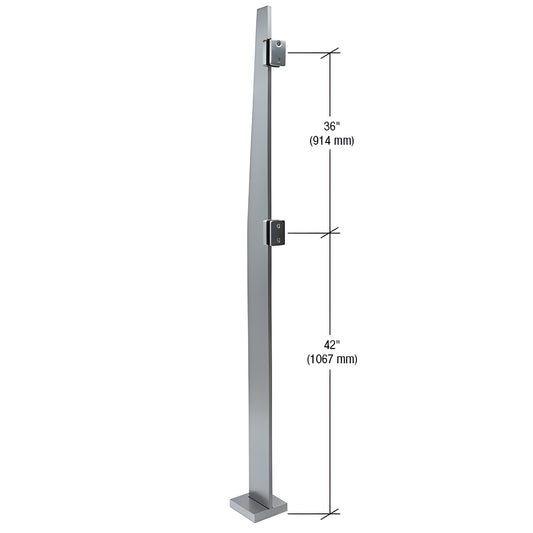 Brushed stainless steel 84 in freestanding glass partition post, 316 alloy, welded flange - SKU K84CKBS