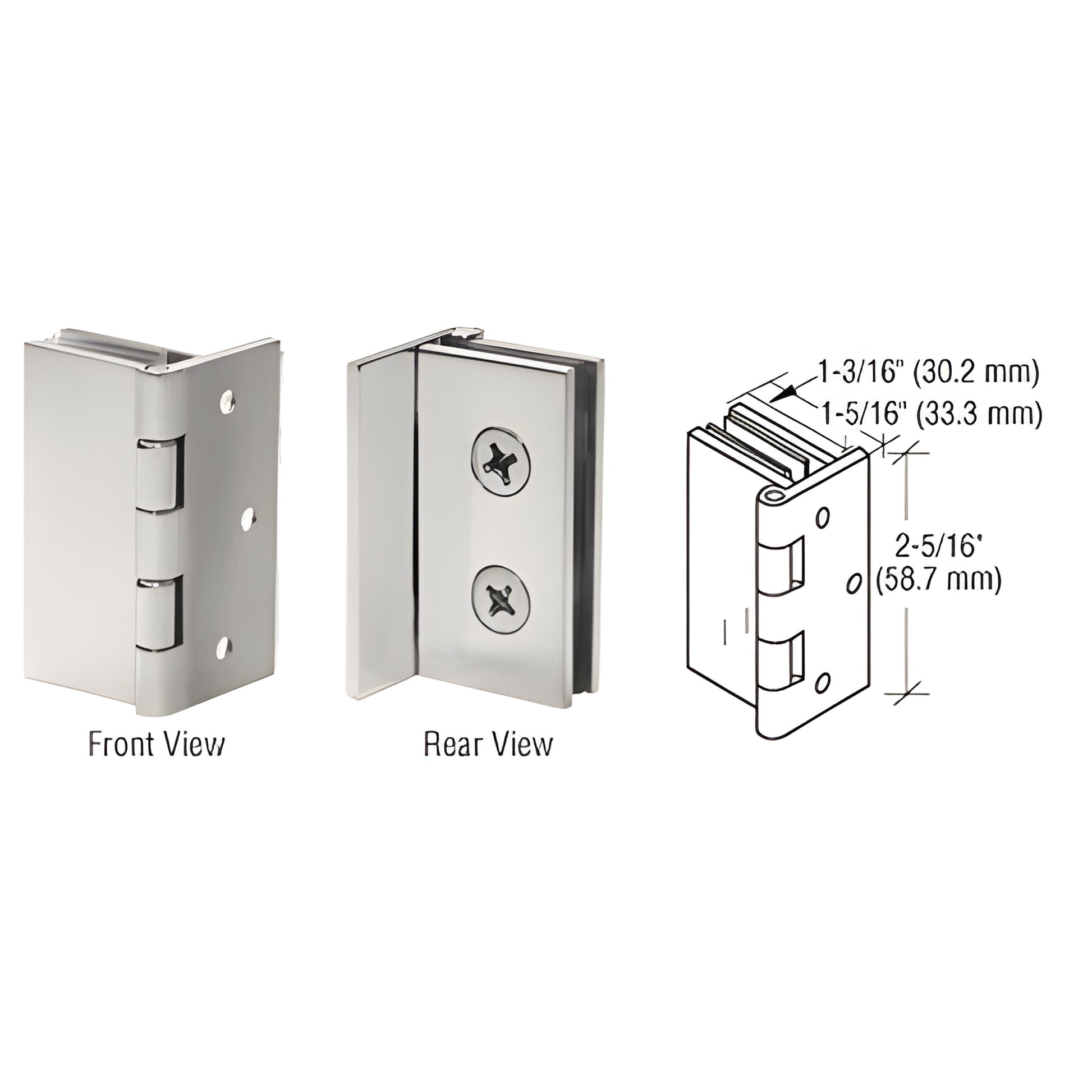 EH245 brushed nickel wall-to-glass hinge for 6-8mm tempered glass, 2-pack forged brass, 30 lb capacity