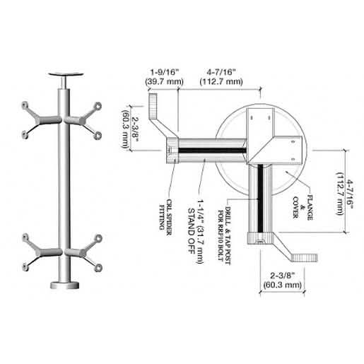 "CRL Brushed Stainless 42\" P6 Series Spider 90° Corner Post Railing Kit for sleek design.
