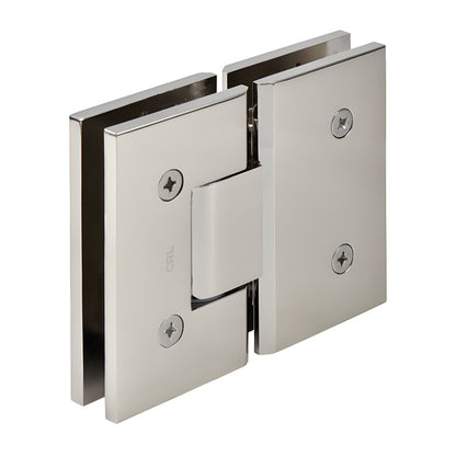 VCT180PN polished-nickel square 180 glass-to-glass shower hinge, solid brass, for 3/8-1/2 in (10-12mm) glass