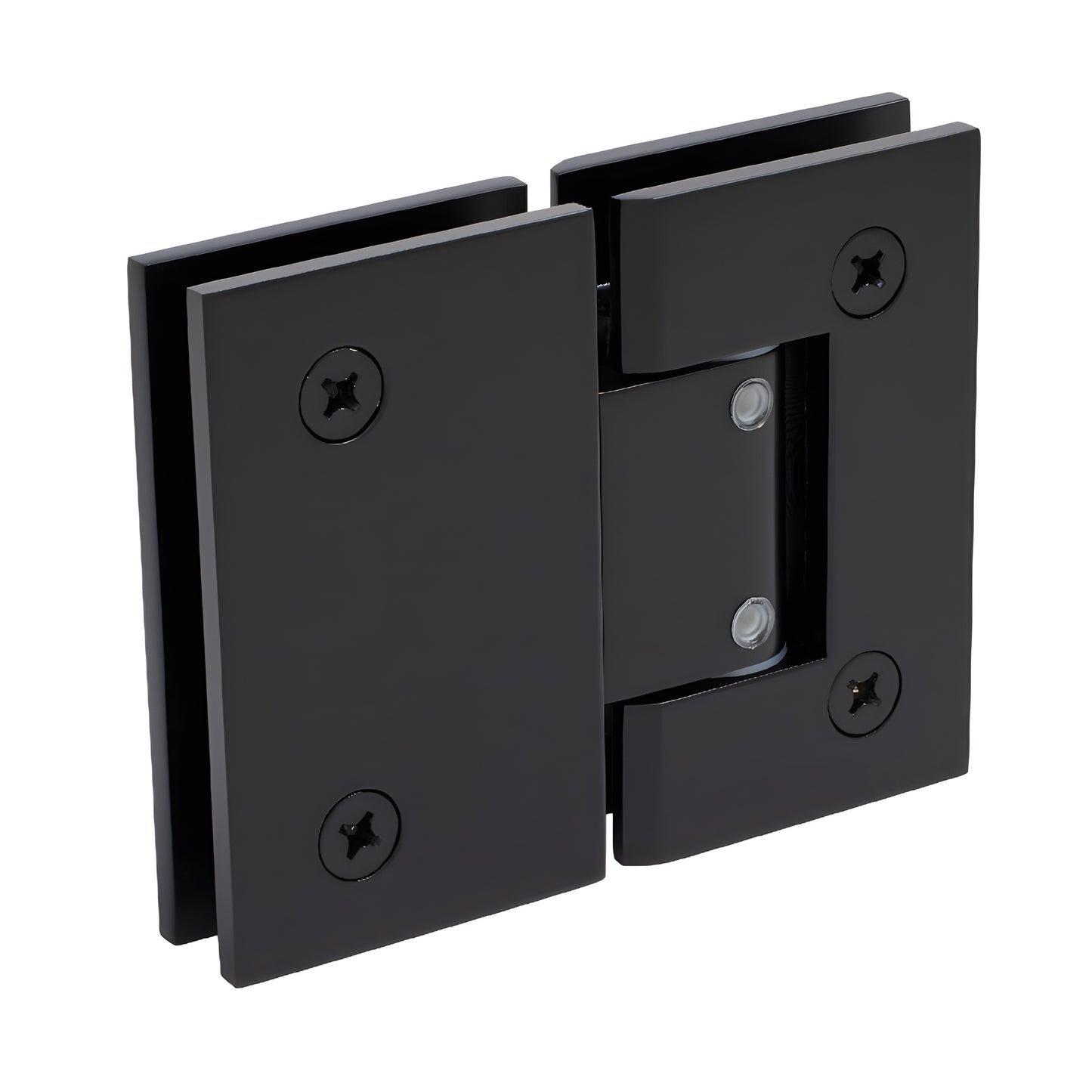 GEN380MBL matte black Geneva adjustable glass-to-glass shower hinge, brass, self-centering, fits 8-12mm glass.