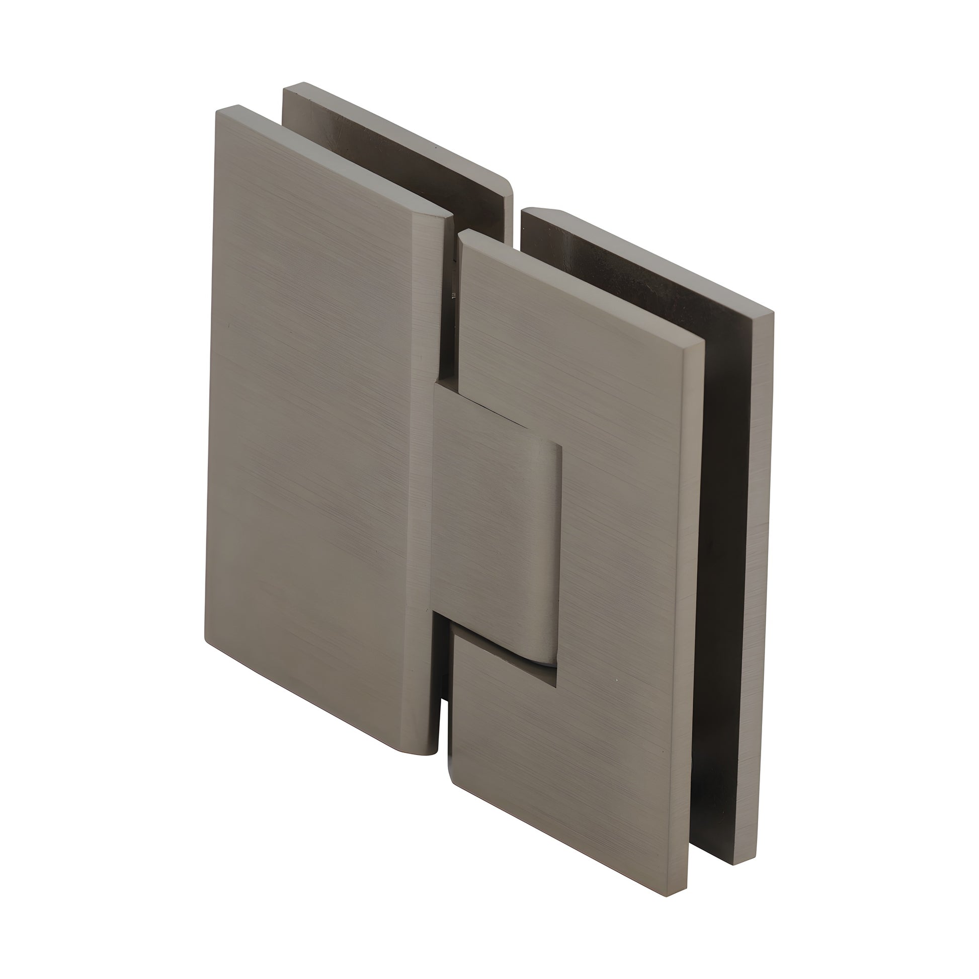 Brushed bronze square glass-to-glass shower hinge (CRL Vienna V1E180) for 3/8-1/2 tempered glass