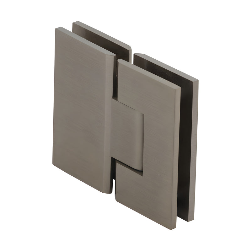 Brushed bronze square glass-to-glass shower hinge (CRL Vienna V1E180) for 3/8-1/2 tempered glass