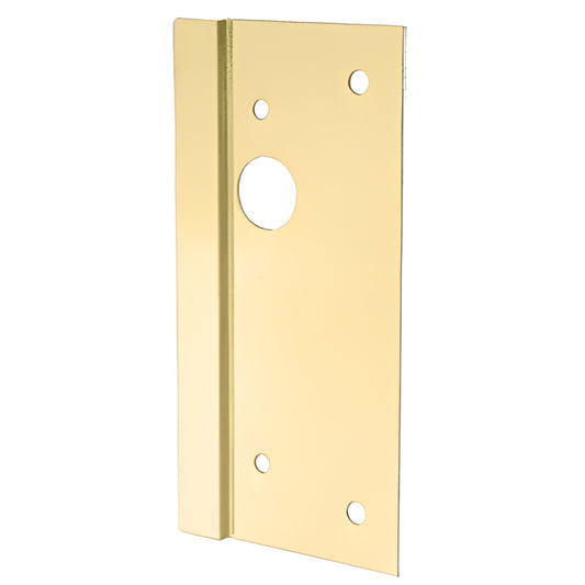 CRL LG410RSB satin brass center lock latch guard for 4x10 doors, right-hand, 10in x 4in.
