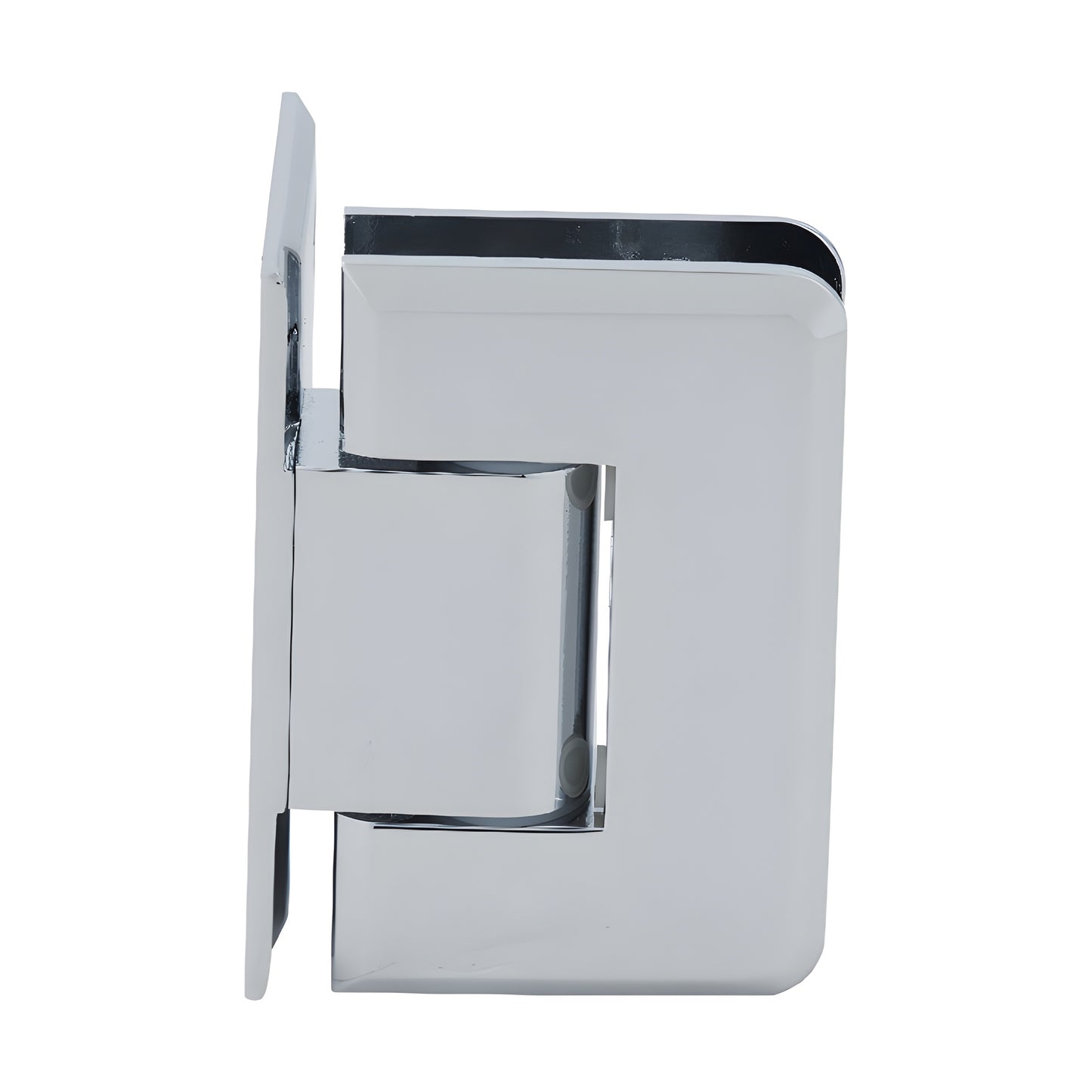 P1N344CH polished chrome adjustable brass shower door hinge for 8-12mm tempered glass, wall-mount, self-centering.