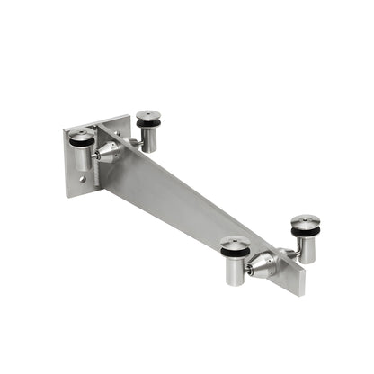 Stainless steel CRL Universal Curve wall-mount glass awning bracket (SKU GABCBS) with four glass attachment studs.