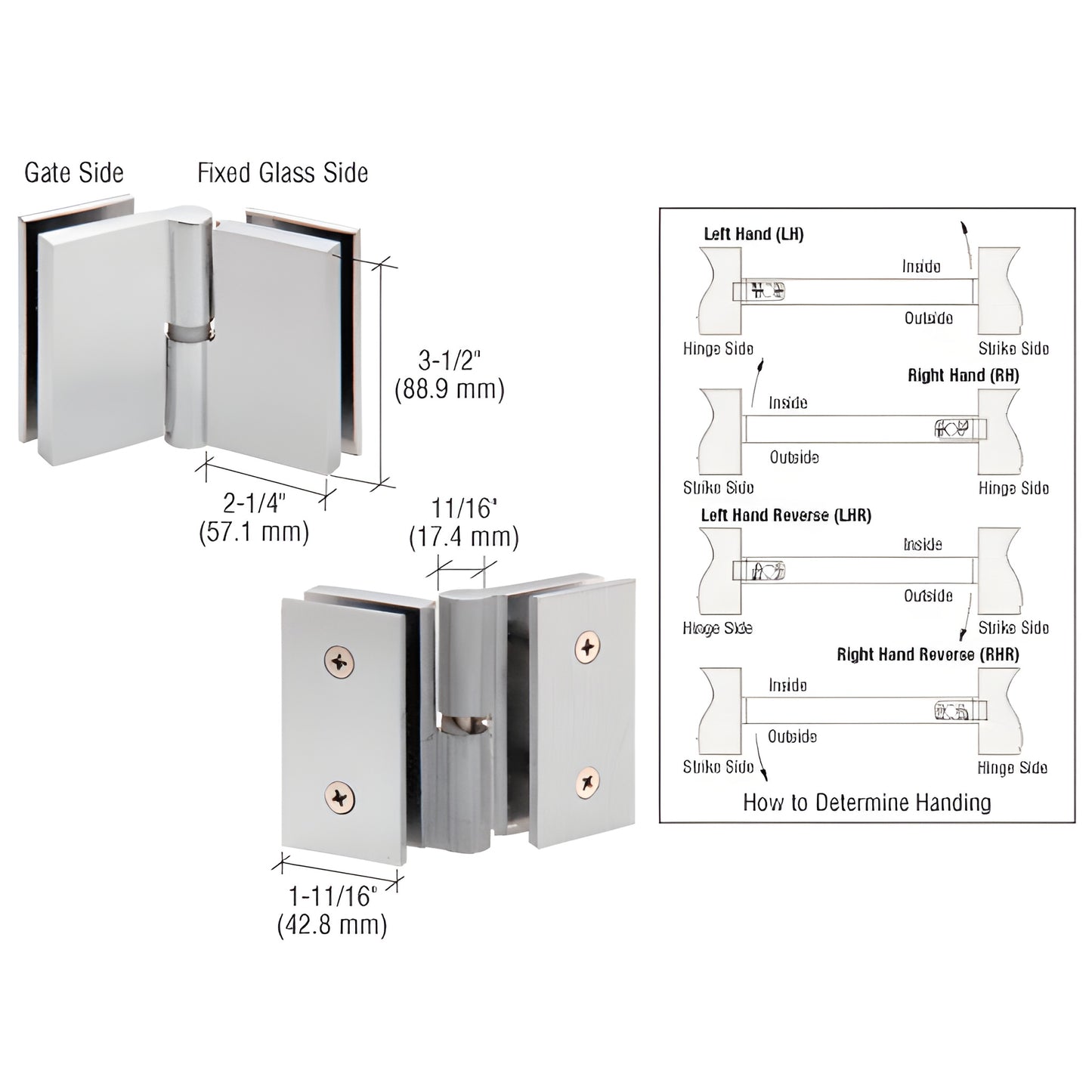 GH180LBS brushed 316 stainless left-hand self-closing glass-to-glass hinge for 10-12mm tempered glass
