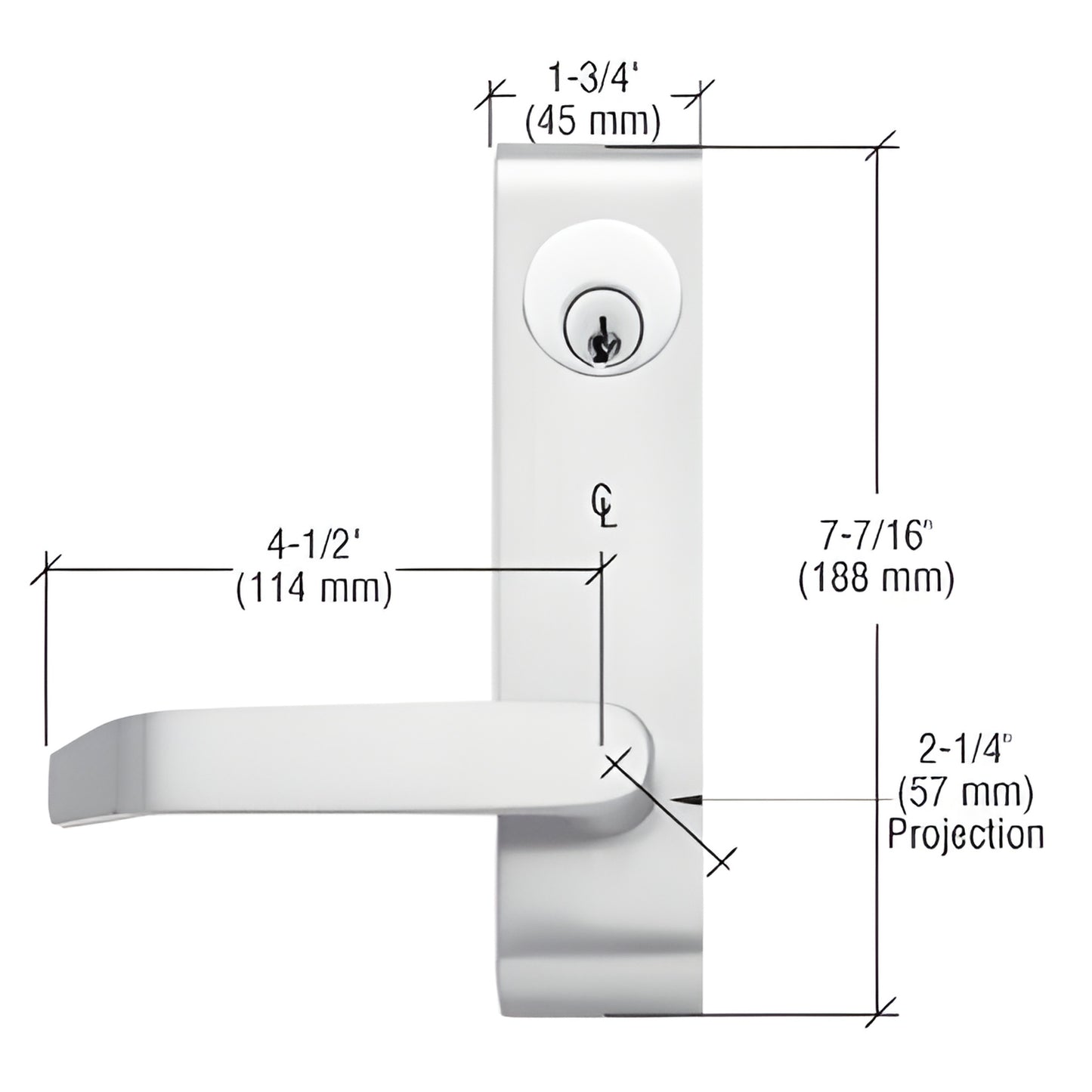 Jackson 7500LV02628 lockable flat aluminum outside lever trim for Jackson 1275 panic, keyed, 1-3/4" escutcheon
