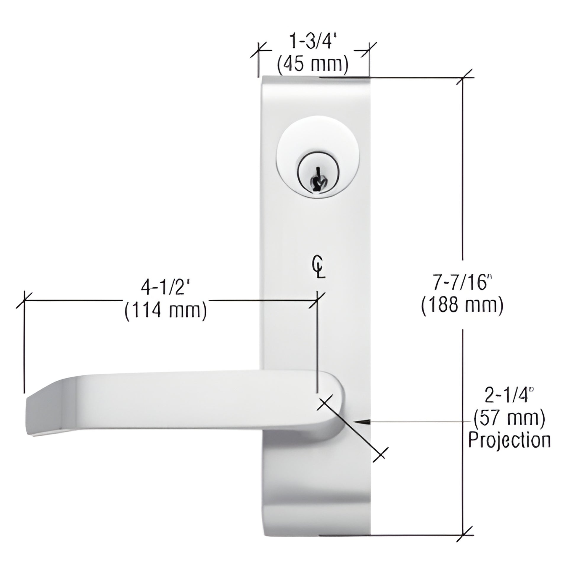 Jackson 7500LV02628 lockable flat aluminum outside lever trim for Jackson 1275 panic, keyed, 1-3/4" escutcheon