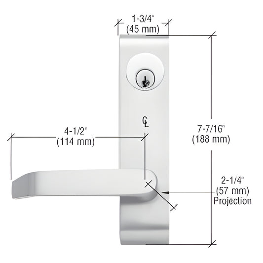 Jackson lockable flat lever outside trim (SKU 8500LV02628), aluminum finish, narrow 1-3/4" escutcheon, keyed outside lever
