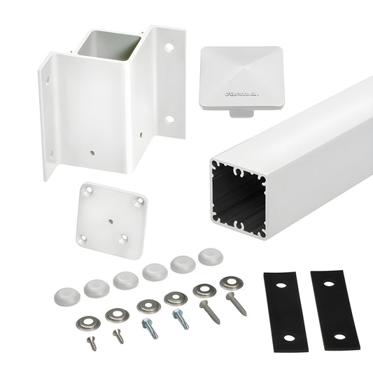CRL 100 Series inside 90 fascia mount post kit (SKU 1FP9148KW), sky white aluminum post, fascia brackets and installation ha
