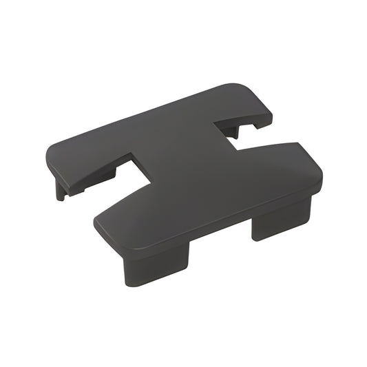 Matte black aluminum notched rectangular post top cap (SKU: NC1CBL) for glass windscreens - slip-in, ready to install.
