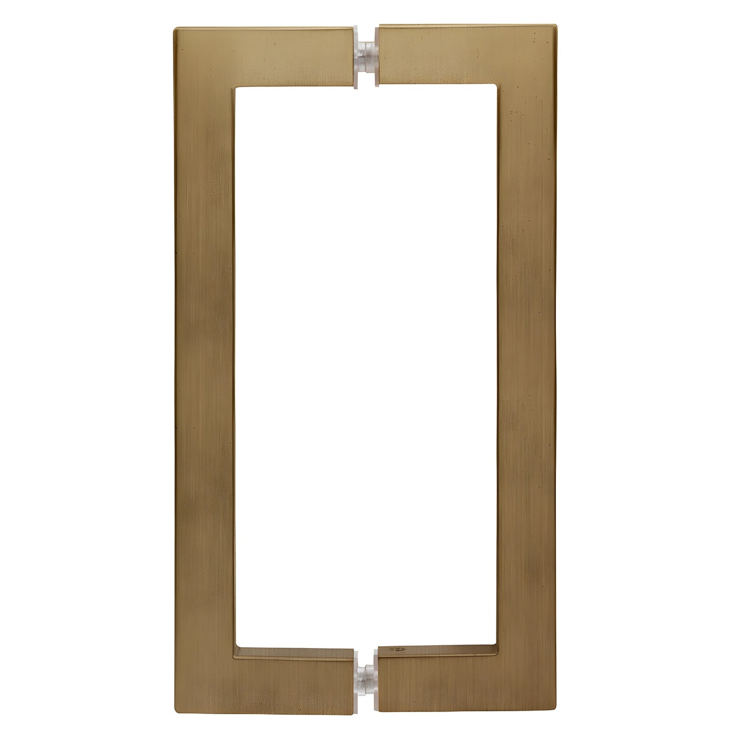 SQ Series square corner glass pull handle, dark brushed bronze brass, 8 in center, fits 1/4-1/2 in glass (SKU SQ8X8DBBZ)