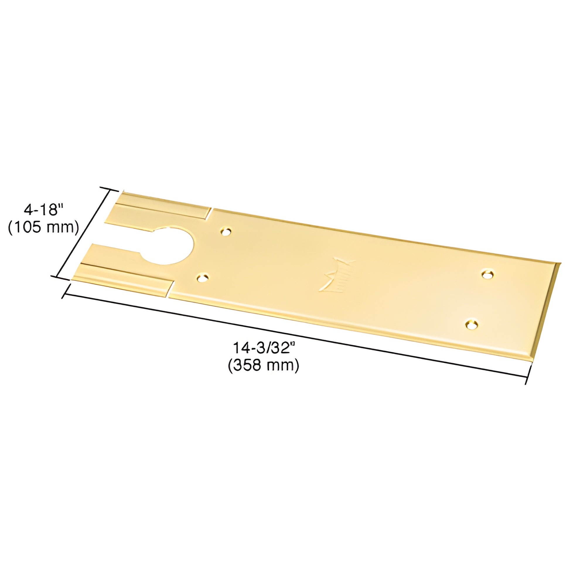 Dormakaba BTS80 floor closer cover plate, polished brass, 14-3/32" x 4-1/8", universal fit (SKU BTS7410CPPB)