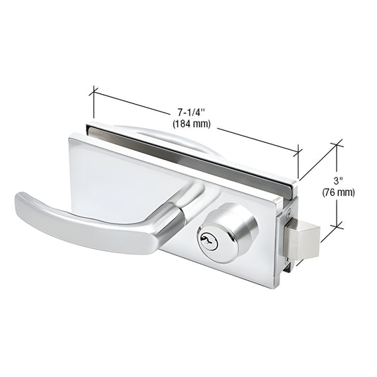CRL AMR900PS polished stainless steel glass-mounted latch with lever handles and keyed cylinder, 7-1/4" x 3" (184 76 mm)
