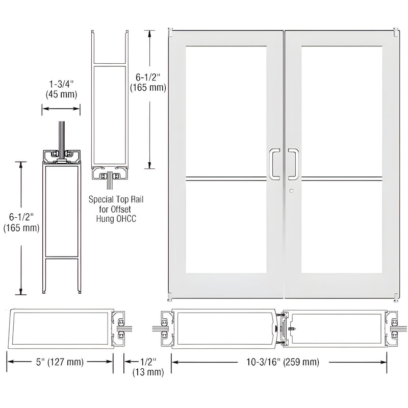 DC52152 white Kynar custom wide-stile commercial double entrance door with 5 in stiles and glass panels